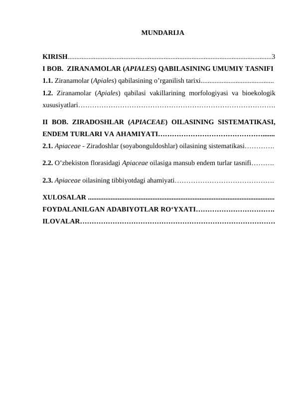 ZIRANAMOLAR (APIALES) QABILASI