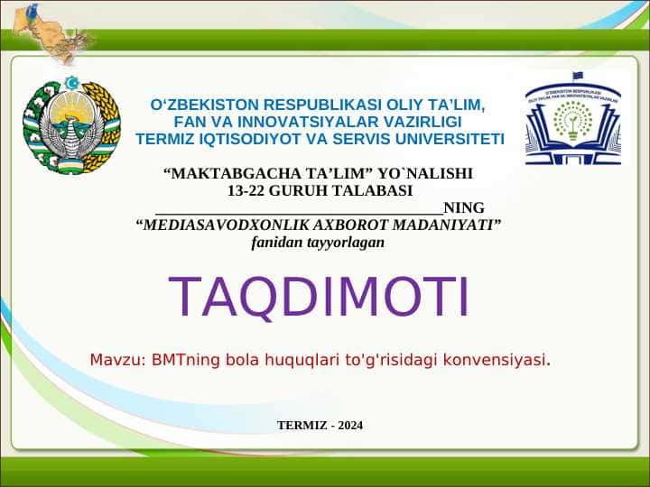 BMTning bola huquqlari to'g'risidagi konvensiyasi