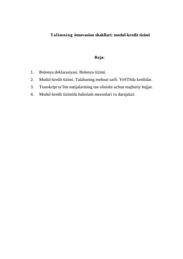 Talimning innovasion shakllari modul-kredit tizimi