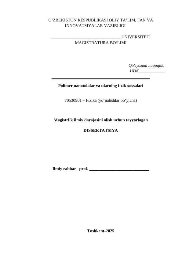 Polimer nanotolalar va ularning fizik xossalari