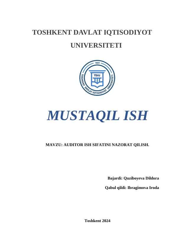 Auditor ishlarining sifatini nazorat qilish