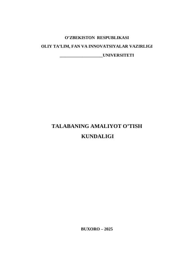 Amaliyot kundaligi bakalavr uchun