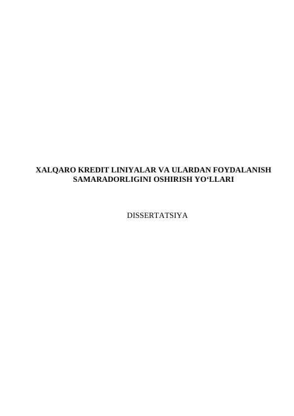 XALQARO KREDIT LINIYALAR VA ULARDAN FOYDALANISH SAMARADORLIGINI OSHIRISH YO‘LLARI