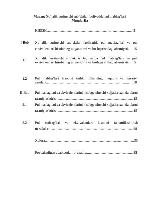 Xo’jalik yurituvchi sub’ektlar faoliyatida pul mablag’lari