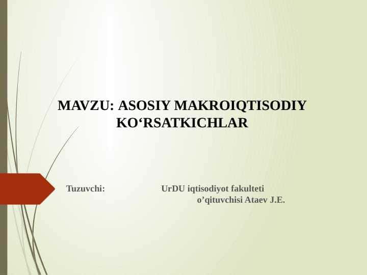 ASOSIY MAKROIQTISODIY KO‘RSATKICHLAR