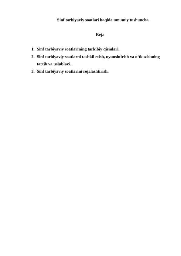 Sinf tarbiyaviy soatlari haqida umumiy tushuncha