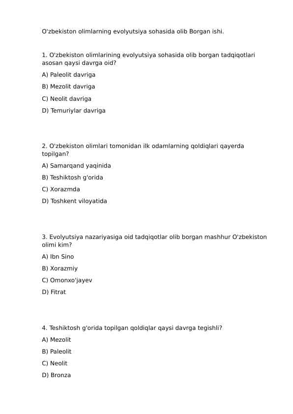 O'zbekiston olimlarning evolyutsiya sohasida olib Borgan ishi.