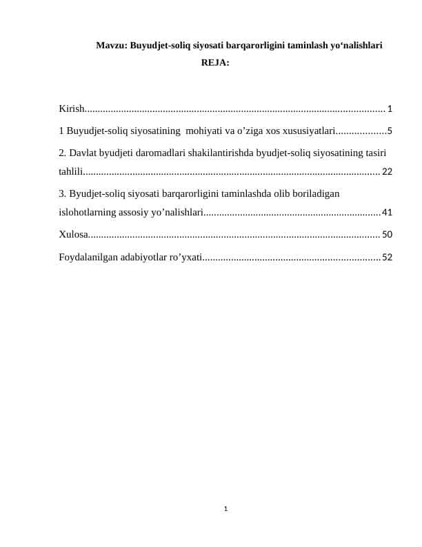 Buyudjet-soliq siyosati barqarorligini taminlash yo‘nalishlari