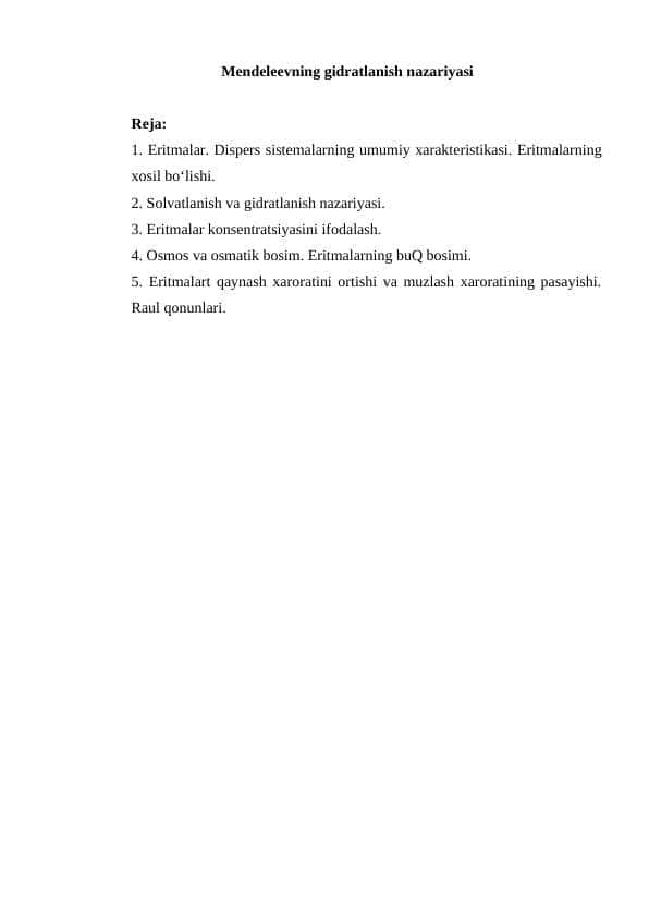 Mendeleevning gidratlanish nazariyasi