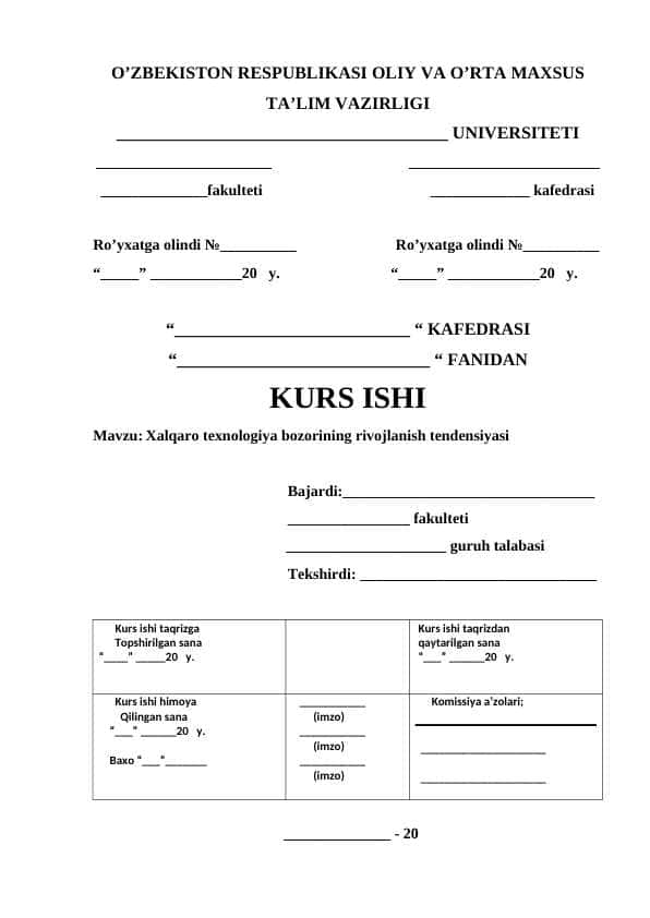 XALQARI TEXNOLOGIYA BOZORI RIVOJLANISH MUAMMOLARI VA TENDENSIYALARI