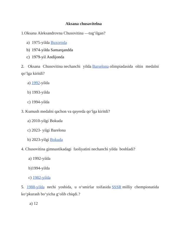 Aksana chusavitelna mavzusida test