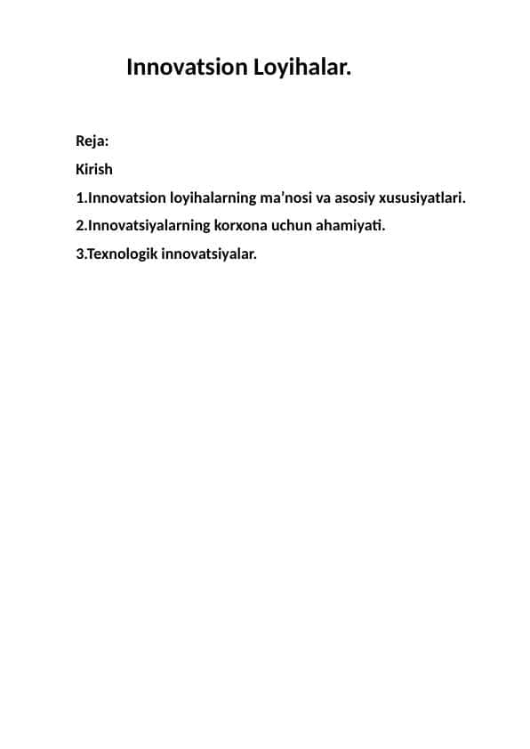 Innovatsion Loyihalar.