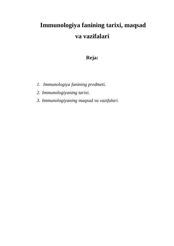 Immunologiya fanining tarixi, maqsad va vazifalari