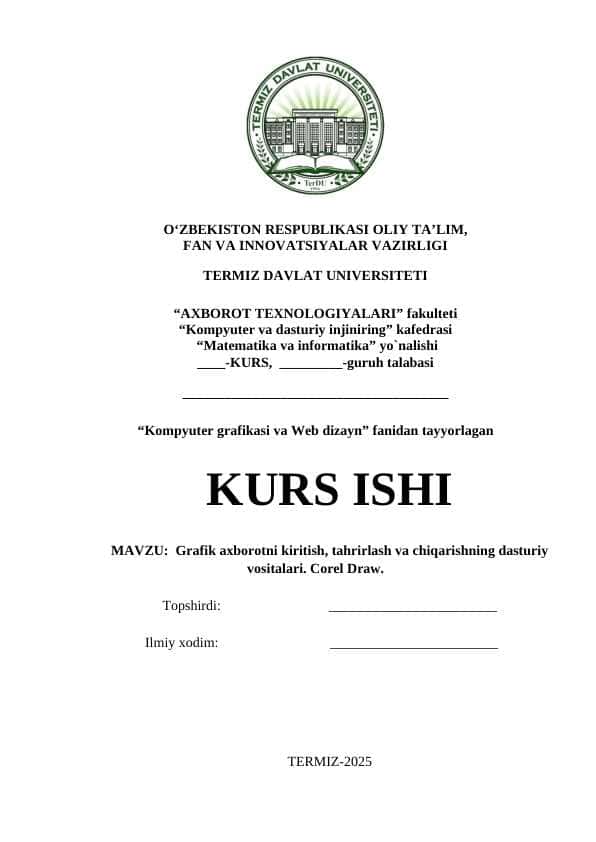 Grafik axborotni kiritish, tahrirlash va chiqarishning dasturiy vositalari. Corel Draw