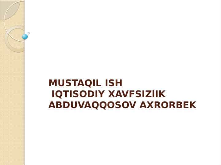 IQTISODIY XAVFSIZLIKNI TAMINLASH MEXANIZMI