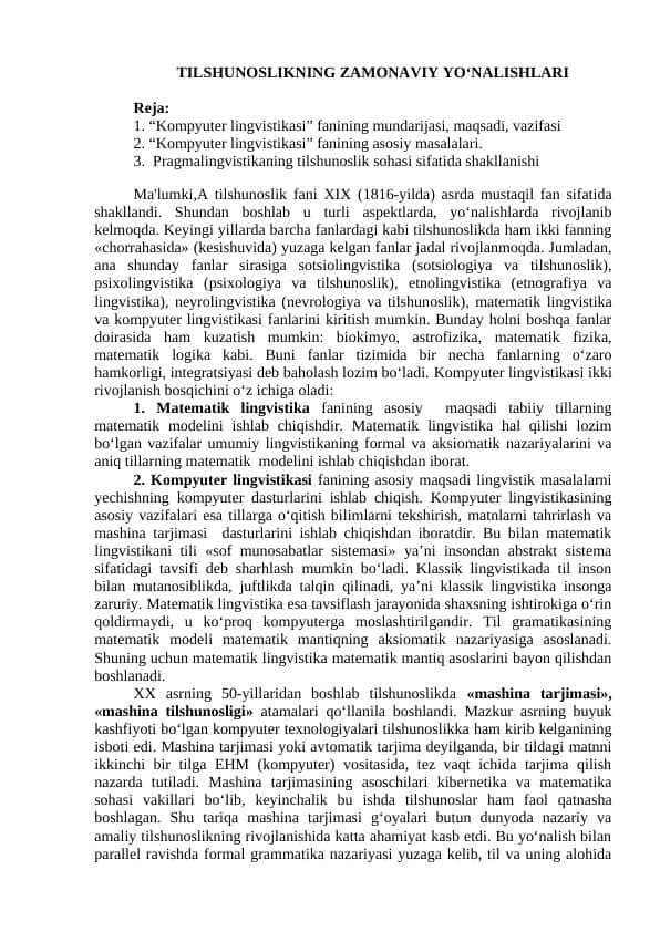 TILSHUNOSLIKNING ZAMONAVIY YO‘NALISHLARI