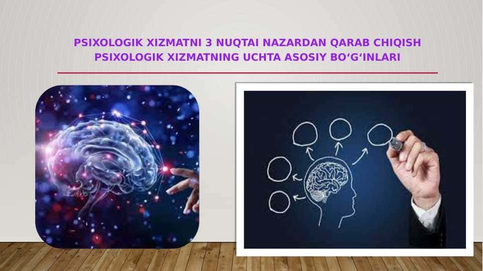 Psixologik xizmatni 3 nuqtai nazardan qarab chiqish psixologik xizmatning uchta asosiy boʻgʻinlari