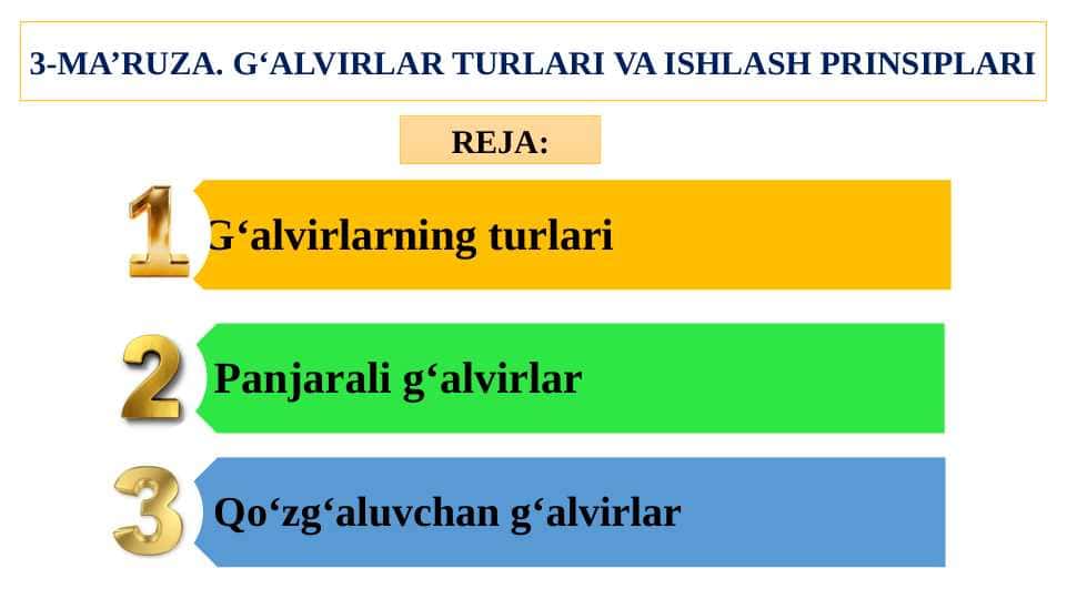 G‘ALVIRLAR TURLARI VA ISHLASH PRINSIPLARI