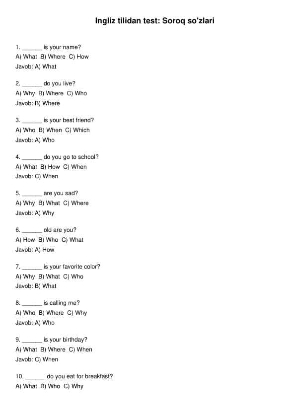 Ingliz tili test