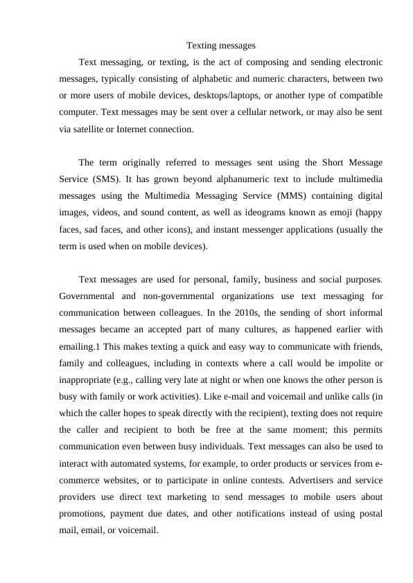 Texting messages