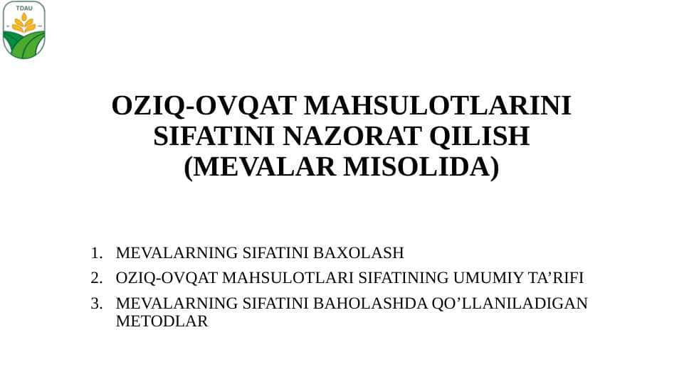 Mahsulot sifatini baholash don misolida