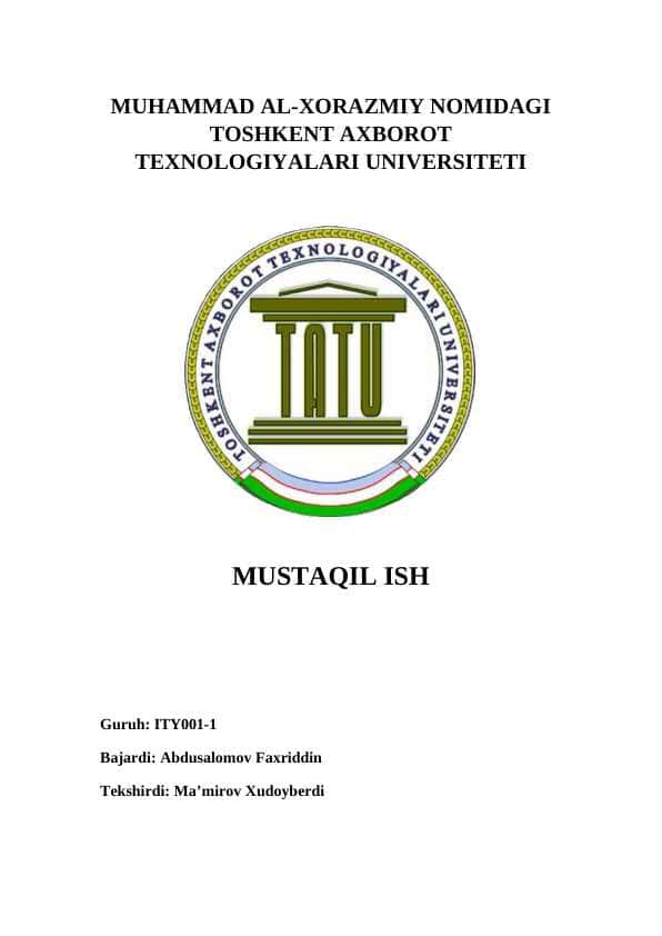 IoT tizimlarida ma’lumot uzatish Mustaqil Ish