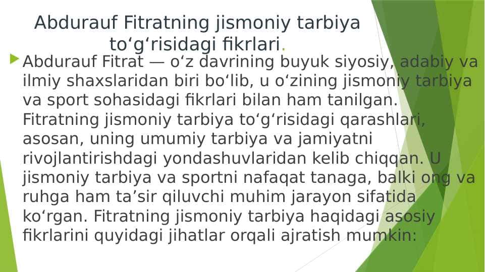 Abdurauf Fitratning jismoniy tarbiya to‘g‘risidagi fikrlari