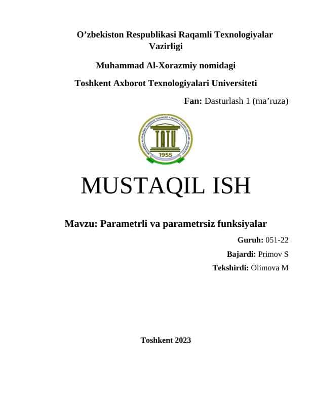 Parametrli va parametrsiz funksiyalar.doc