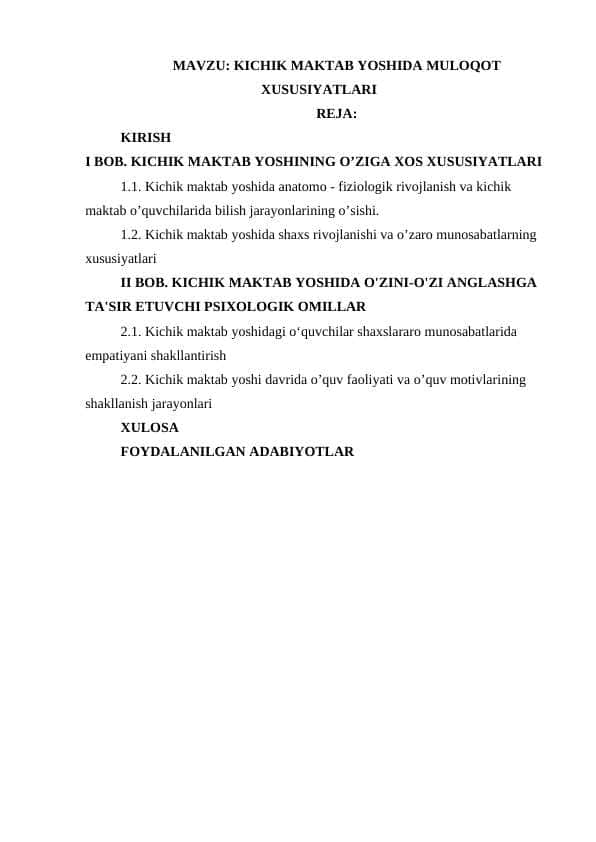 KICHIK MAKTAB YOSHIDA MULOQOT XUSUSIYATLARI.docx
