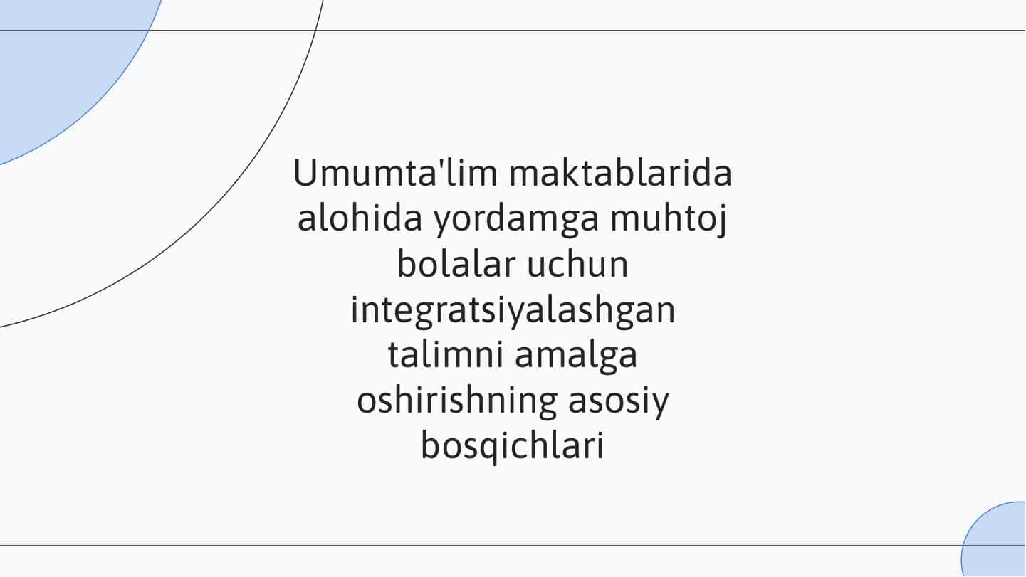 Umumta'lim maktablarida alohida yordamga muhtoj bolalar uchun integratsiyalashgan talimni amalga oshirishning asosiy bosqichlari