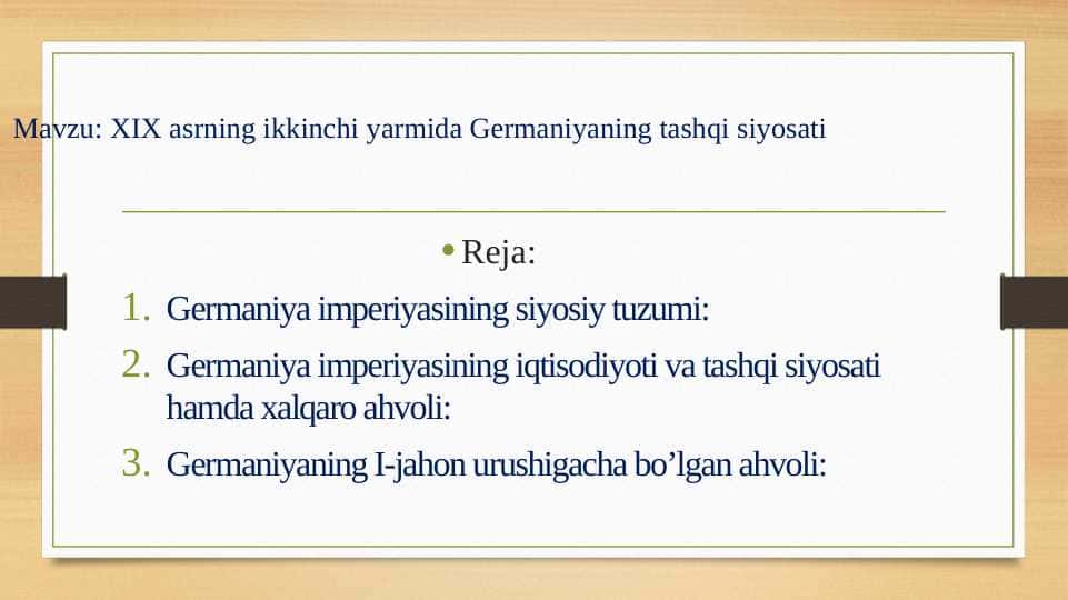 XIX asrning ikkinchi yarmida Germaniyaning tashqi siyosati