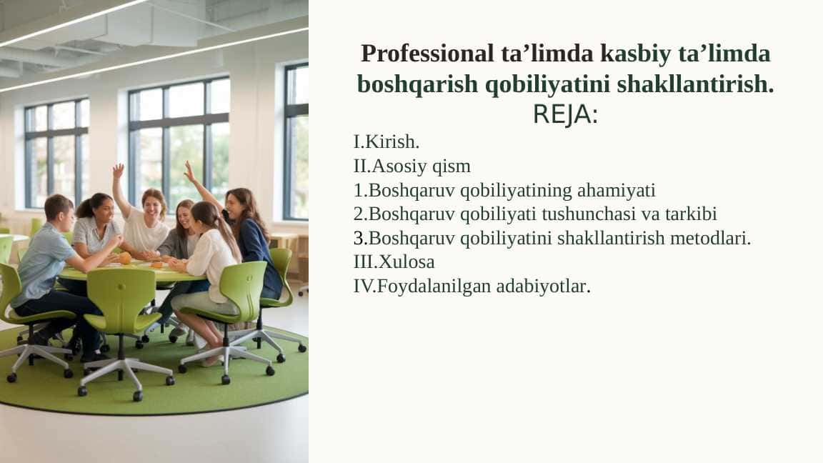 Professional ta’limda kasbiy ta’limda boshqarish qobiliyatini shakllantirish