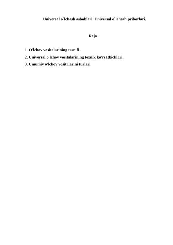 Universal o`lchash asboblari. Universal o`lchash priborlari.