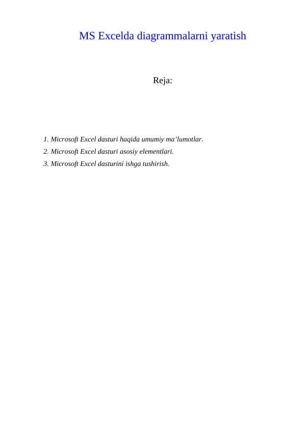MS Excelda diagrammalarni yaratish