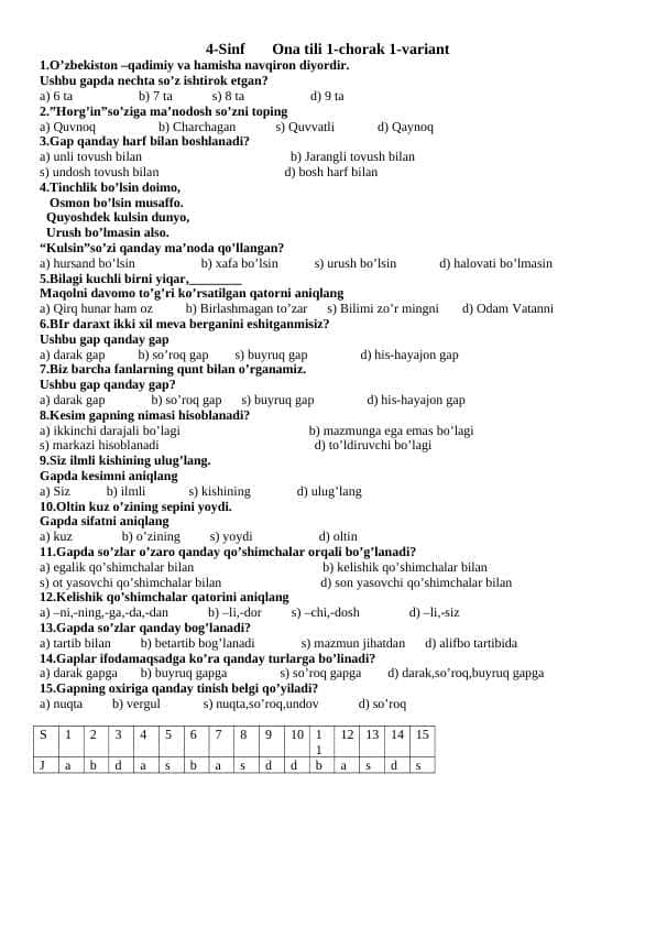 4-ona tili test