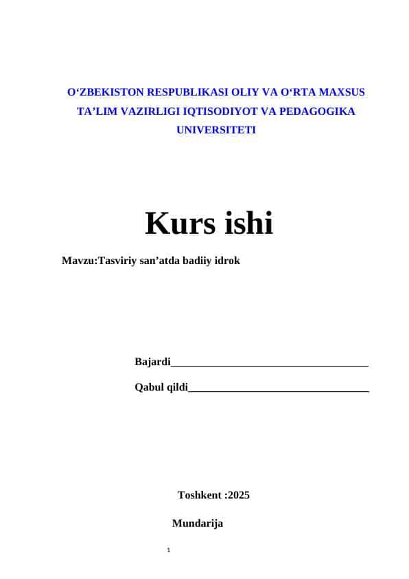 Tasviriy sanʼatda badiiy idrok kurs ishi