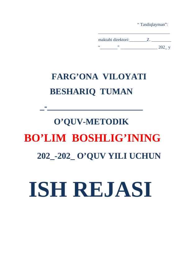 Bo'lim boshlg'i yillik ish reja