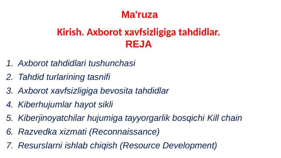 Axborot xavfsizligiga tahdidlar.