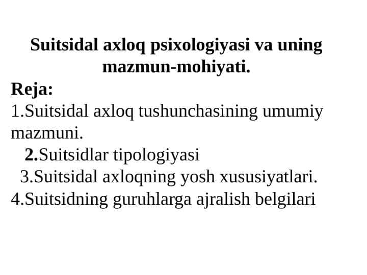 Suitsidal axloq psixologiyasi va uning mazmun-mohiyati