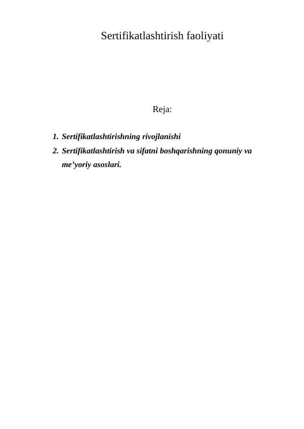 Sertifikatlashtirish faoliyati