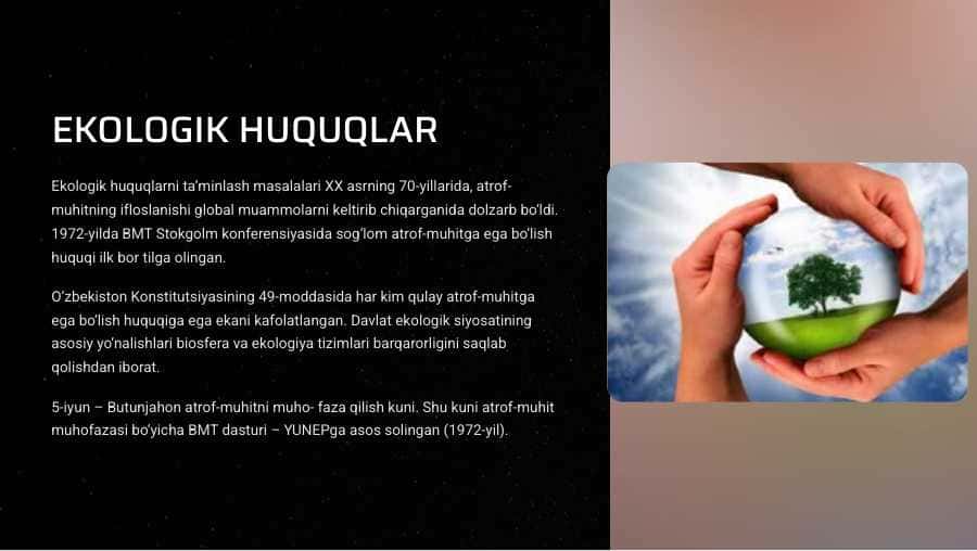 Ekologik huquqlar mavzusi bo'yicha slayd va krossword (9-sinf huquq)