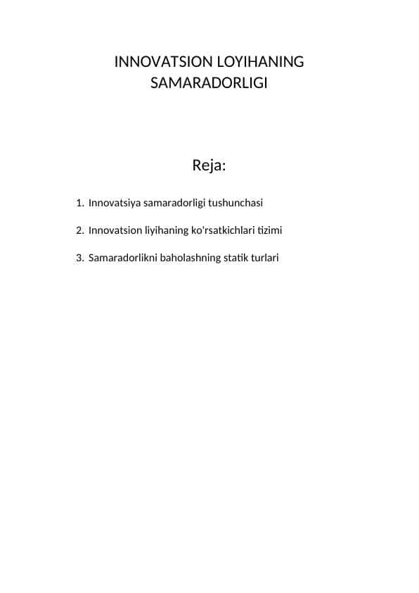 INNOVATSION LOYIHANING SAMARADORLIGI