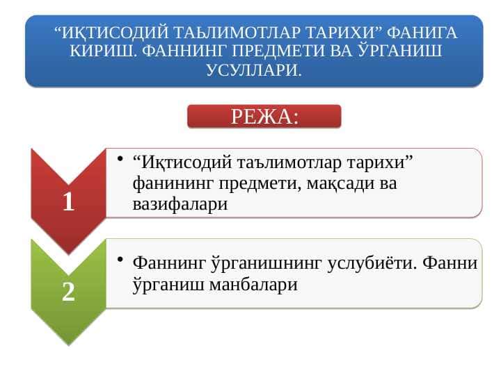 “ИҚТИСОДИЙ ТАЬЛИМОТЛАР ТАРИХИ” ФАНИГА КИРИШ. ФАННИНГ ПРЕДМЕТИ ВА ЎРГАНИШ УСУЛЛАРИ