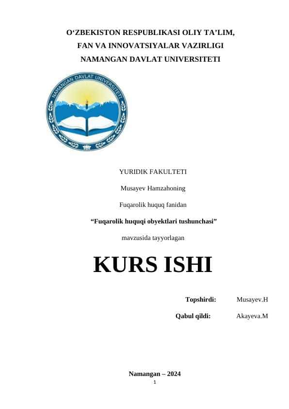 Fuqarolik huquqi obyektlari tushunchasi”