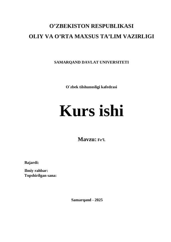 Fe'l mavzusida kurs ishi