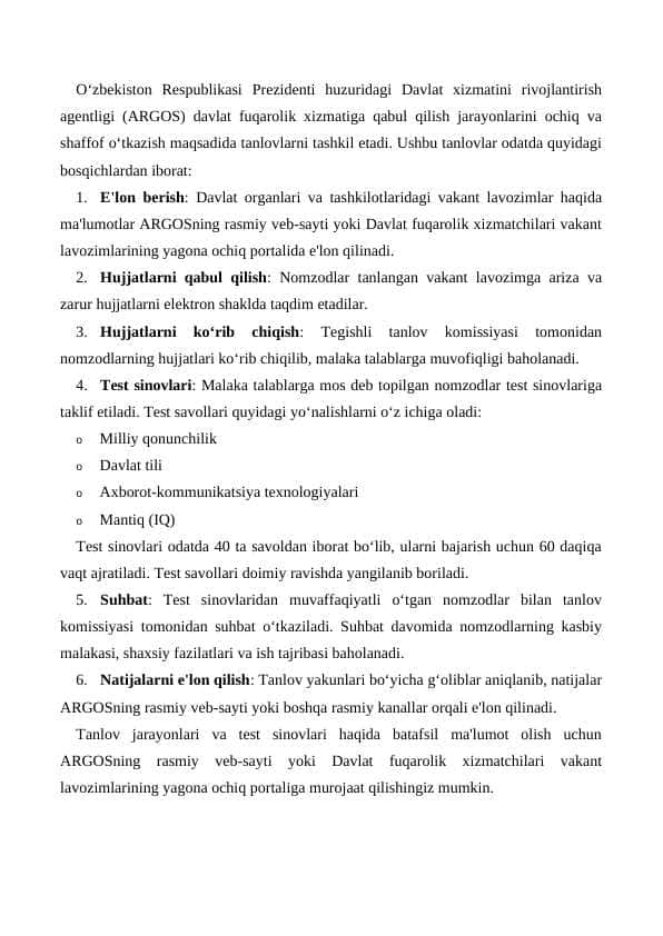 AGROS testi bo'yicha ma'lumotlar va asosiy o'xshash testlar