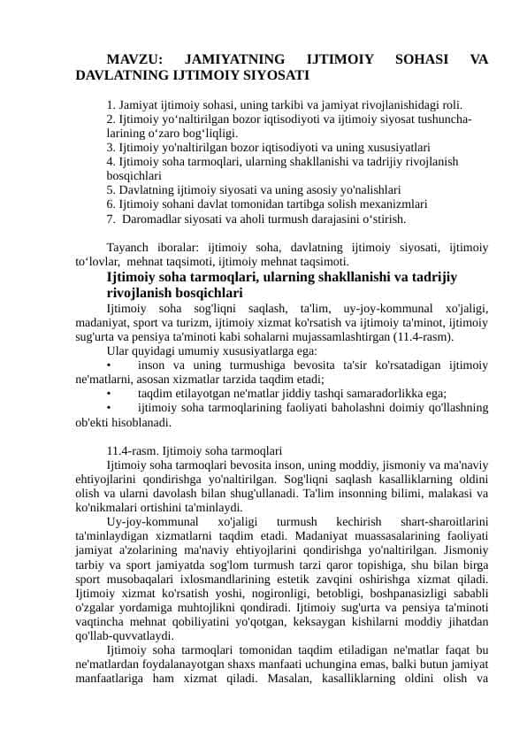 JAMIYATNING IJTIMOIY SOHASI VA DAVLATNING IJTIMOIY SIYOSATI