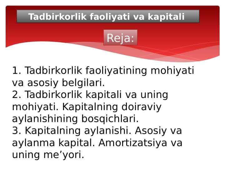Tadbirkorlik faoliyati va kapitali