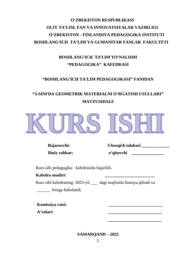3-SINFDA GEOMETRIK MATERIALNI O‘RGATISH USULLARI