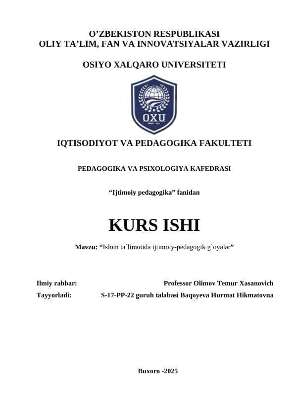 Islom ta`limotida ijtimoiy-pedagogik g`oyalar